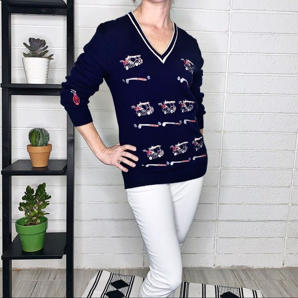 Vintage Sweaters - Vintage Cyn Les Golf Club V-Neck Pullover Sweater